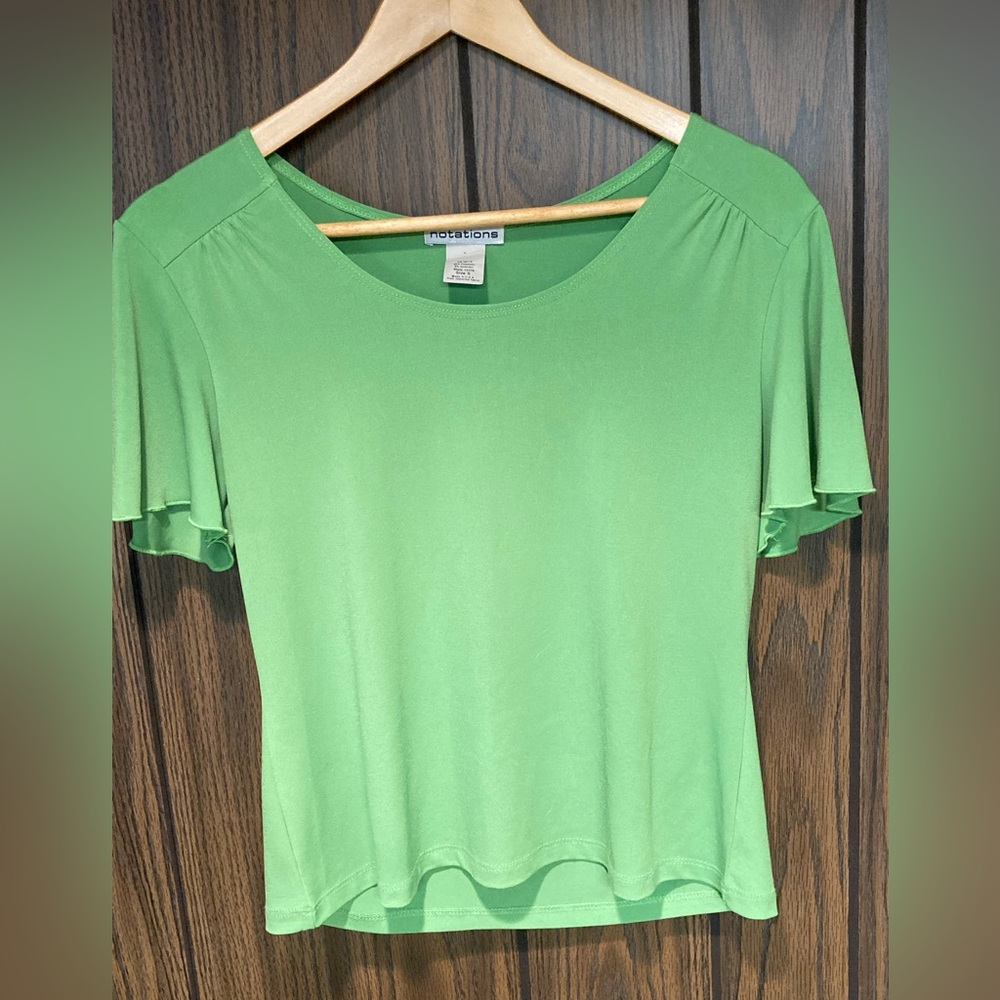 Notations Lime Green Flutter-like Short Sleeve Top